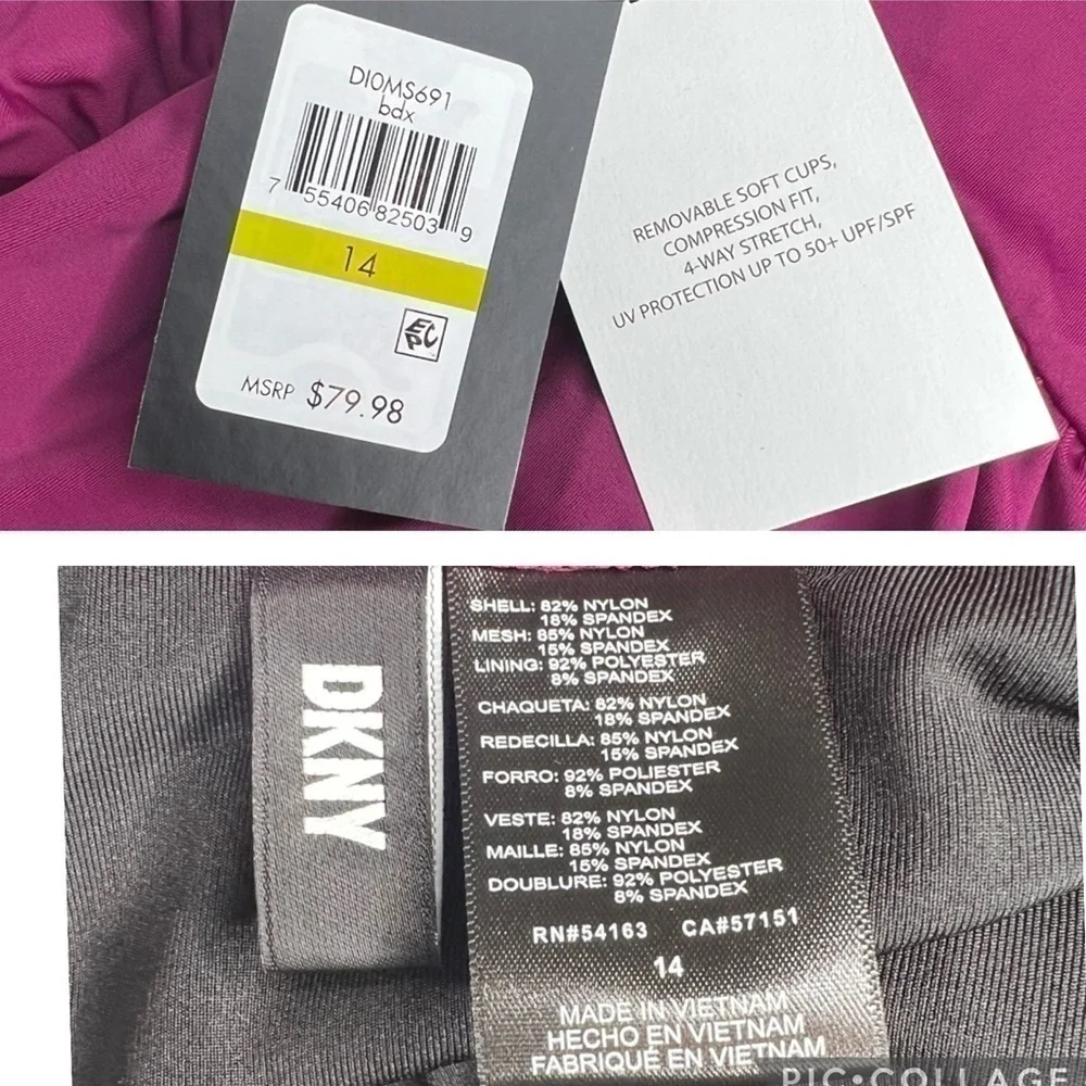 DKNY BORDEAUX WINE Ruffle Underwire Tummy Control One-Piece Swimsuit - Picture 14 of 15